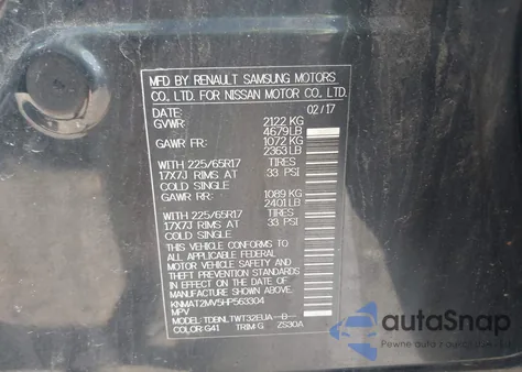 2017 Nissan Rogue Sv z USA, uszkodzony, nr VIN KNMAT2MV5HP563304